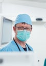 Anesthetist watching patient sleeping in operation room Royalty Free Stock Photo