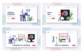 Aneurysm Diagnosis Landing Page Template Set. Tiny Doctor Characters at Infographics Disease of Brain Artery Weakening Royalty Free Stock Photo