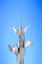 Ang,China-04 OCT 2018:Flying metal cranes sculpture in the blue sky