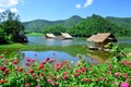 Ang Kep Nam Khao Wong have old traditional house in the lake of khao wong, Suphan Buri Province,Thailand Royalty Free Stock Photo