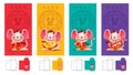 Ang Pau set. Chinese New Year colourful Red Packet Template set. Year of the rat red packet set.