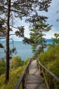 Angara river at lake Baikal in Listvyanka village. Summer landscape on Port Baikal with mountain Chersky stone. Angara River Royalty Free Stock Photo