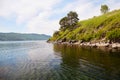 Angara River, lake Baikal. The village of Listvyanka on a summer day Royalty Free Stock Photo