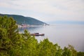 Angara River, lake Baikal. The village of Listvyanka on a summer day Royalty Free Stock Photo