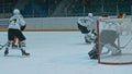 ANGARSK, RUSSIA - JANUARY 16, 2020: Ice hockey match Ermak-Chelmet. Supreme Hockey League. Kontinental Hockey League