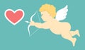 Angel Amur Cupid on Wings with Bow Arrow and Heart Icon Sign Iso