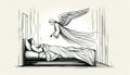 An Angel appears to Joseph. Life of Christ. Black and white Line Art Biblical Illustration