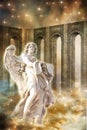 Beautiful angel archangel with gate portals and stars Royalty Free Stock Photo