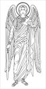 Angel Archangel Michael with a sword vector black and white drawing