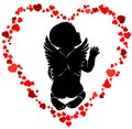 Angel baby with wings in red hearts Royalty Free Stock Photo