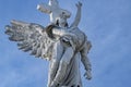 Angel with bandaged eyes and dead firefighter on Cemetery Royalty Free Stock Photo