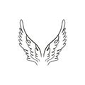 Angel, bird or pegasus pink color wings. Vintage element. Fantasy illustration. Temporary tattoo or sticker Royalty Free Stock Photo