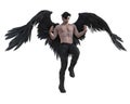 Angel with black wings flying with arms outstretched Royalty Free Stock Photo