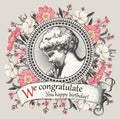 Angel Boy baby child Frame Drawing engraving Vintage background realistic flowers Primrose agrostemma card Vector Illustration