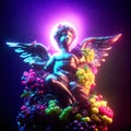 Angel with a bunch of grapes on the background of the night sky generative AI