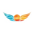 Angel burger logo with wings logo design. Flying burger logo concept.