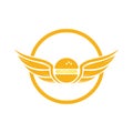 Angel burger logo with wings logo design. Flying burger logo concept.