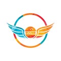 Angel burger logo with wings logo design. Flying burger logo concept.