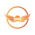 Angel burger logo with wings logo design. Flying burger logo concept.