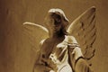 Angel Carved in Stone Statue in Cemetery Religious Worship Heaven Old Weathered Paper Texture