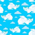 Angel cat pattern seamless. White cat with wings background. Baby fabric texture Royalty Free Stock Photo