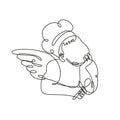 Angel Chef Cook or Baker Holding a Spoon Front View Continuous Line Drawing