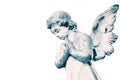 Angel cherub stone statue memorial grave headstone isolated on a white background. Royalty Free Stock Photo