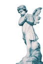 Angel cherub stone statue memorial grave headstone on a white background.