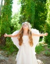 Angel children girl in forest white wings Royalty Free Stock Photo