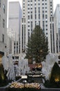 Angel Christmas Decorations and Christmas Tree at the Rockefeller Center in Midtown Manhattan Royalty Free Stock Photo