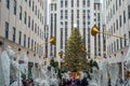 Angel Christmas Decorations and Christmas Tree at the Rockefeller Center in Midtown Manhattan Royalty Free Stock Photo