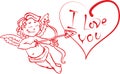 Angel Cupid with a bow and arrow shot in the heart that says I love you. in the vector to Valentine's day Royalty Free Stock Photo