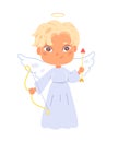 Angel cupid little boy, funny cherub or cute eros child holding bow and arrow with heart Royalty Free Stock Photo