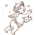 Angel or cupid with wings Valentine day symbol sketch