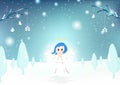 Angel, cute character, Merry Christmas, greeting card, snow fall