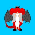 Angel woman and demon man. Beautiful archangel and strong red devil