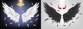 Angel and demon wing. Black and white feathered wings, angelic good and demonic evil concept realistic 3D vector Royalty Free Stock Photo