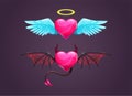 Angel and devil cartoon hearts. Love concept icons Royalty Free Stock Photo