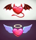 Angel and devil hearts. Love concept icons. Royalty Free Stock Photo