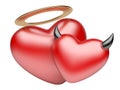 Angel and Devil hearts. lover concept. Royalty Free Stock Photo