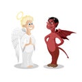 Angel and devil isolated. Cartoon symbolic good, bad characters.