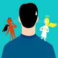 Angel and devil on whispering on a man`s shoulders Royalty Free Stock Photo