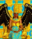 The Angel of Egypt. Wings of gold and black and feather earrings.