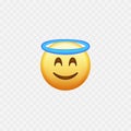 Angel Emoji. Smiling yellow face icon. Vector