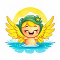 Angel emoticon summer icon. Emoji summer sticker. On white background. Ai Generative Royalty Free Stock Photo