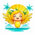 Angel emoticon summer icon. Emoji summer sticker. On white background. Ai Generative Royalty Free Stock Photo