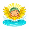 Angel emoticon summer icon. Emoji summer sticker. On white background. Ai Generative Royalty Free Stock Photo