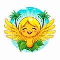 Angel emoticon summer icon. Emoji summer sticker. On white background. Ai Generative Royalty Free Stock Photo