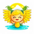 Angel emoticon summer icon. Emoji summer sticker. On white background. Ai Generative Royalty Free Stock Photo