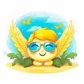 Angel emoticon summer icon. Emoji summer sticker. On white background. Ai Generative Royalty Free Stock Photo